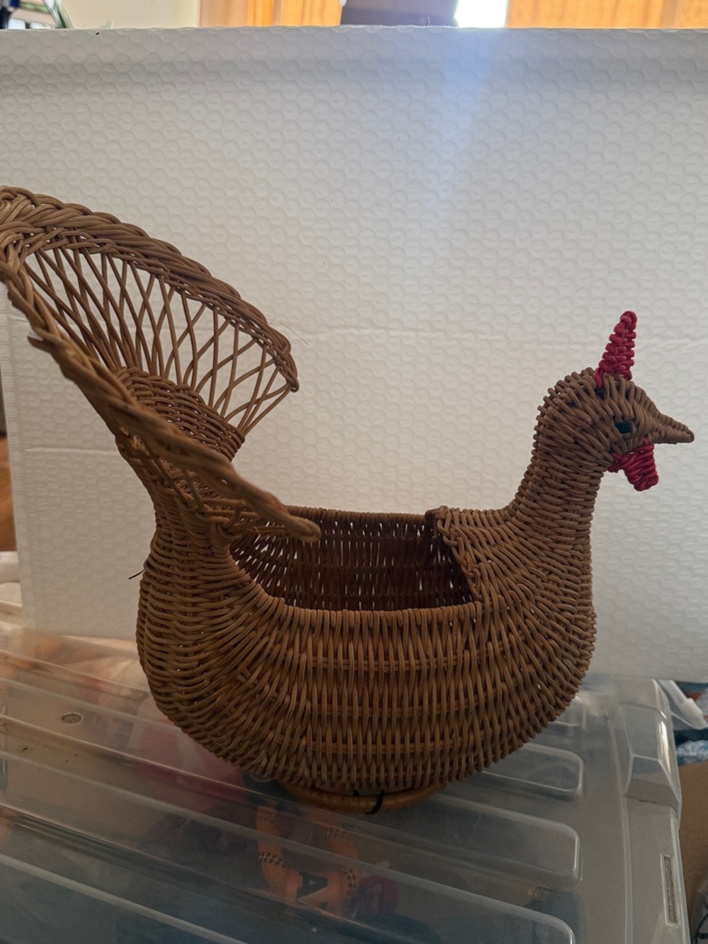 Handwoven Brown Wicker Turkey Basket with Red Accents - Home Accents